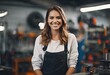 Portrait young female mechanic smiling confident on the workshop, AI Generative 
