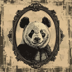 Poster - Vintage Illustration Panda with Frame