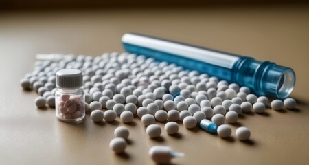 Wall Mural -  Medicine in a pill bottle on a table