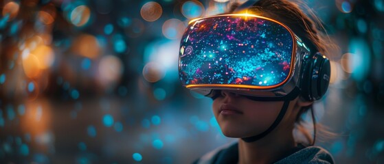 Aufkleber - A person holding a smart phone with a view of a virtual world created by the Metaverse and blockchain technology. Futuristic tone. Conceptual photo.