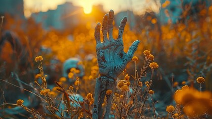 Sticker - Halloween - Zombie Skeleton Hand Coming Out Of Graveyard