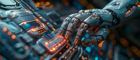 Fototapete - Smart robot AI technology is used to support and assist in chatbot, chat ai, generating images, writing code, and data analysis through the use of the website or software technology AI.