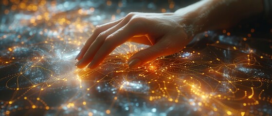 Aufkleber - The concept of big data. Digital neural networks. A business woman touching artificial intelligence. Technology of the future. Innovation in technology and science.