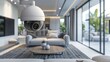 © saichon - a home security camera in the modern minimal living room. security technology, smart digital lifestyle home automation control online futuristic. camera, iot, guard, sensor, cctv, home