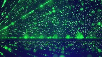 Canvas Print - abstract green light rays on dark gradient background. endless light corridor with mirror reflection