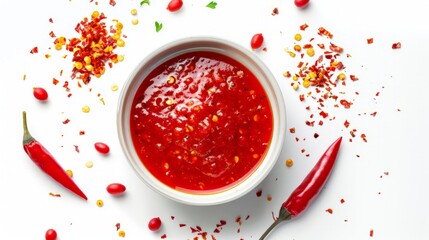 Wall Mural - red hot chilli sauce isolated on a white background.Top view