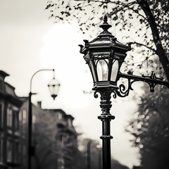 Sticker - A black and white photo of an old-fashioned street