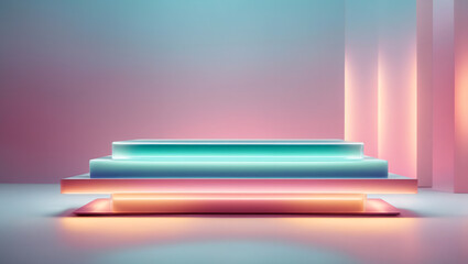 rainbow podium with gentle luxurious lighting 3d shape product display presentation, minimal wall scene, studio room