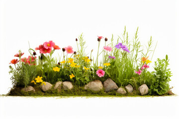 Wall Mural - Garden with rocks and flowers growing out of it's sides.