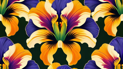 Wall Mural - Seamless pattern with colorful pansies. Floral background.