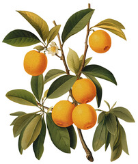 Wall Mural - Loquat isolated on transparent background old botanical illustration