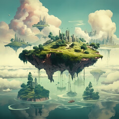 Canvas Print - A surreal landscape with floating islands.