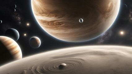 Wall Mural - planet in space _A celestial view of planets and galaxy in deep space. The image shows a calm and serene view 