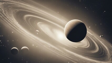 Wall Mural - planet in space _A space scene of planets and galaxy in deep space. The image shows a contrast between the dark  