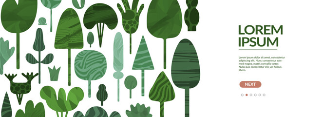 Wall Mural - simple abstract eco green bush tree background design. minimal landing page with leaf silhouette. fo