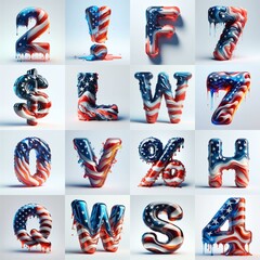 Wall Mural - glass letters in color USA flag 3D Lettering Typeface. AI generated illustration