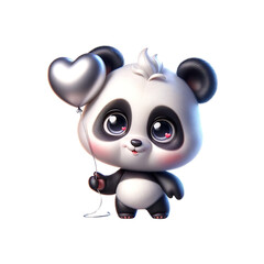 Sticker - Adorable Panda Cub with Heart Balloon Illustration