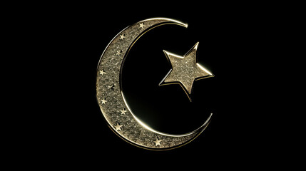 Wall Mural - the crescent logo with star on a black background. eid mubarak greeting card