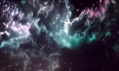 Wall Mural - starry sky with nebulas and stars on a dark green background. the concept of space and infinity.