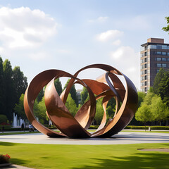 Poster - A city park with a modern sculpture.