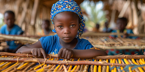 Schoolchildren work together on home made projects, showing a collective initiativ