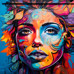 Canvas Print - A close-up of a colorful street art mural.