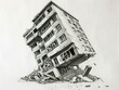 The Sinking Building an optical illusion sinking into the ground a playful poke at permanence drawing double takes