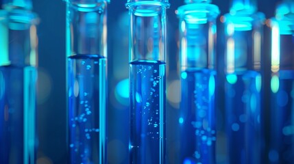 Wall Mural - blue holographic test tubes symbolizing scientific innovation within a high tech background room for
