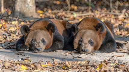 Wall Mural - The Panda Family resting in the shade of bamboo thickets, symbolizing the world and harmony o