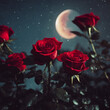 Rote Rosen im Vollmondschein