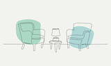 Fototapeta  - One continuous line drawing of two armchairs. Interior concept Vector illustration
