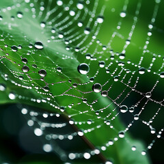 Canvas Print - Macro shot of a dew-covered spider web.