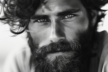Wall Mural - Fashion model with stylish hair beard black and white concept photo