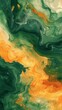 Abstract green and orange marble background.