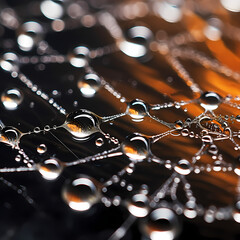 Sticker - Macro shot of water droplets on a spiders web.