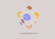 © nadia_snopek - A riddle Cube hovers in mid-twist, colors partially aligned