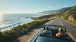 © kunchainub - Happy couple love and family drive a classic car with amazing sea ocean and beach view from road along the sea in summer road trip in holiday
