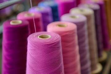 Poster - Spinning machine in textile factory with yarn spools