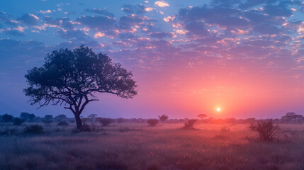 Wall Mural - Sunset on African plains