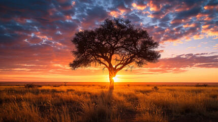 Wall Mural - Sunset on African plains