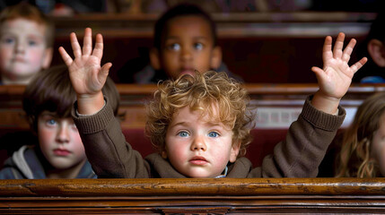 Wall Mural - In the class, an atmosphere of excitement and diversity reigns, when schoolchildren unite in gene