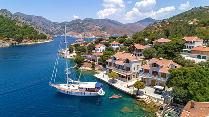 Poster - The sailing yacht soaring in the wind in open waters symbolizes freedom and adventur