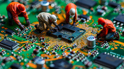 Wall Mural - Workers on the packaging line of electronics are laid on the finished product on the conveyor f