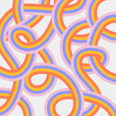 Wall Mural - Retro 60s style pattern with pastel color rainbow stripes and loops. Colorful wave cartoon background. Flat vector illustration.