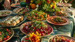 The table also featured colorful salads and vegetable dishes providing a balance to the rich and hearty meat dishes. These healthier options reflected the importance of selfrestraint