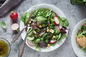 Wall Mural - Green salad with asparagus and radish