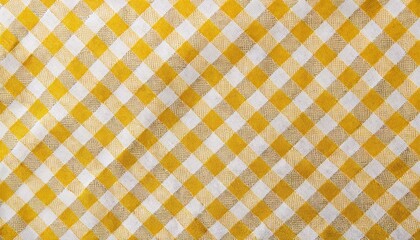 Canvas Print - Yellow and white checkered tablecloth texture