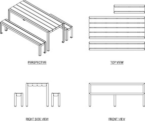 Wall Mural - Vector sketch illustration of urban park bench seat and table design