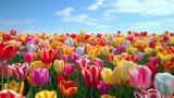 Fototapeta Tulipany - field of tulips and sky