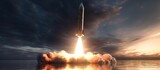 Fototapeta  - 3d illustration of an intercontinental ballistic missile launched into space towards a targeted target object